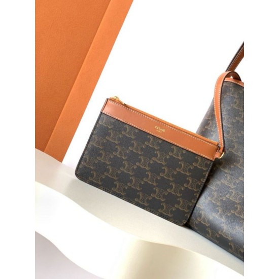 Special Grade Replica Celine Triomphe Soft Shopper Bag in Tan Canvas/Calfskin Clone Sale