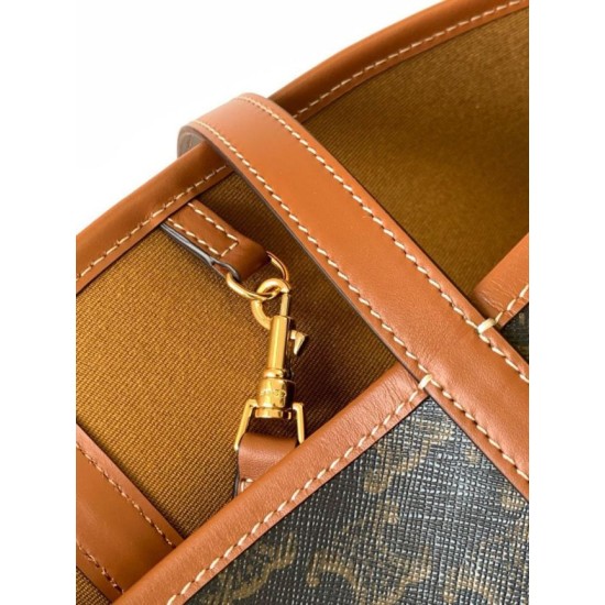 Special Grade Replica Celine Triomphe Soft Shopper Bag in Tan Canvas/Calfskin Clone Sale