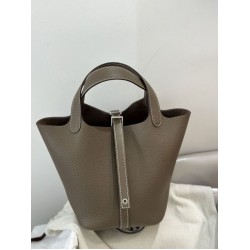 Special Grade Replica Hermes Picotin Lock 18 Etoupe bag in gray with silver hardware Clone Sale