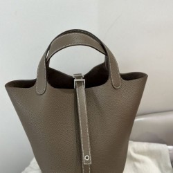 Special Grade Replica Hermes Picotin Lock 18 Etoupe bag in gray with silver hardware Clone Sale