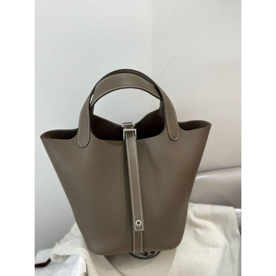 Special Grade Replica Hermes Picotin Lock 18 Etoupe bag in gray with silver hardware Clone Sale