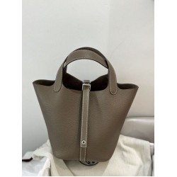 Special Grade Replica Hermes Picotin Lock 18 Etoupe bag in gray with silver hardware Clone Sale
