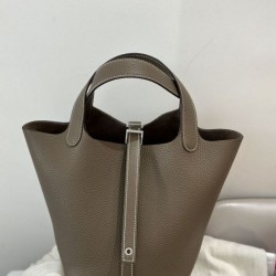 Special Grade Replica Hermes Picotin Lock 18 Etoupe bag in gray with silver hardware Clone Sale