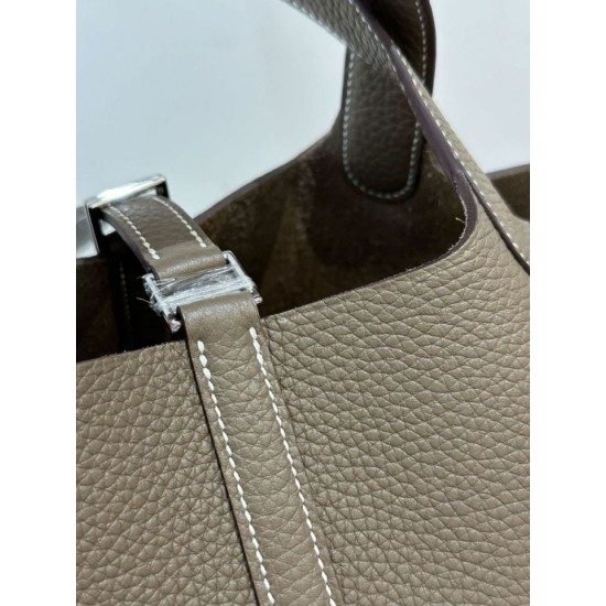 Special Grade Replica Hermes Picotin Lock 18 Etoupe bag in gray with silver hardware Clone Sale