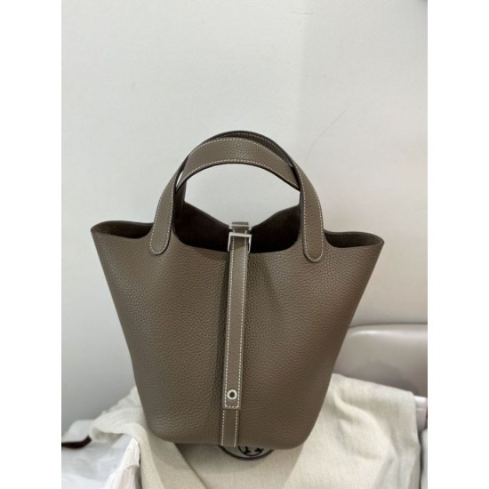 Special Grade Replica Hermes Picotin Lock 18 Etoupe bag in gray with silver hardware Clone Sale