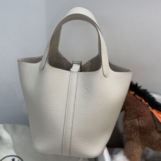 Special Grade Replica Hermes Picotin Lock 18 Etoupe bag in beige with silver hardware Clone Sale