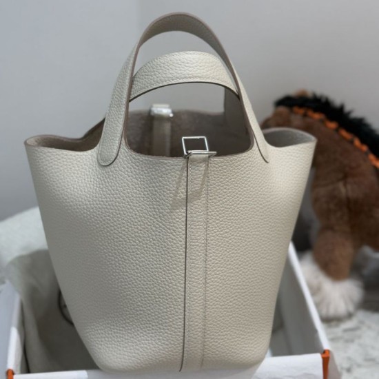 Special Grade Replica Hermes Picotin Lock 18 Etoupe bag in beige with silver hardware Clone Sale