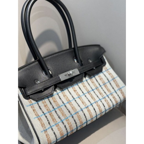 Special Grade Replica Hermes Birkin 29 shoulder bag in Toile H embroidered canvas, black Clone Sale