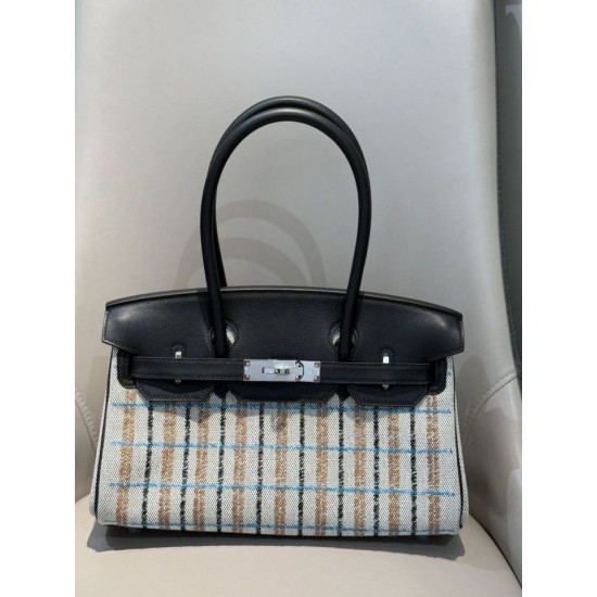 Special Grade Replica Hermes Birkin 29 shoulder bag in Toile H embroidered canvas, black Clone Sale