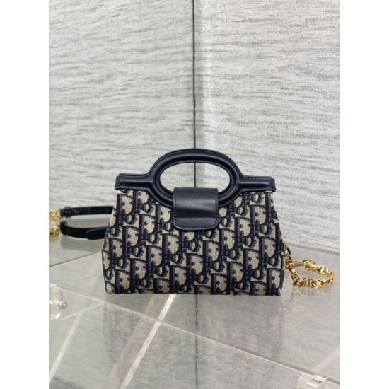 Special Grade Replica Dior Jolie Top Handle Mini Bag Dior Oblique jacquard S3123 Blue Clone Sale