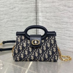 Special Grade Replica Dior Jolie Top Handle Mini Bag Dior Oblique jacquard S3123 Blue Clone Sale