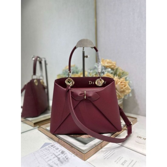 Special Grade Replica Dior CD 26SS Bow-Adorned Tote Bag Burgundy Clone Sale