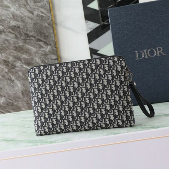 Special Grade Replica Dior A4 Zipper Clutch Dior Oblique Bag Black Clone Sale