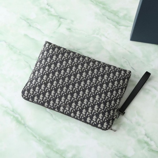 Special Grade Replica Dior A4 Zipper Clutch Dior Oblique Bag Black Clone Sale