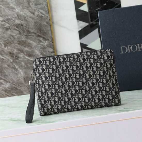 Special Grade Replica Dior A4 Zipper Clutch Dior Oblique Bag Black Clone Sale