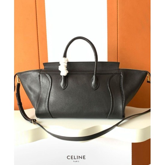 Special Grade Replica Celine Medium New Luggage Bag Shoulder tote bag Supple Shiny Lambskin Black Clone Sale