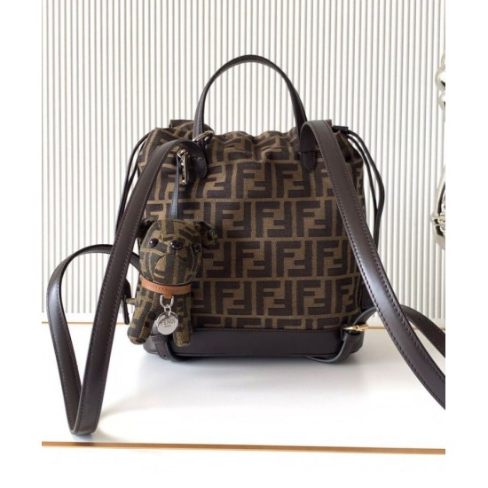 Best Replica Fendi FF Jacquard Fabric Drawstring Backpack 8BZ057 Coffee Fake At Cheap Price Special Grade Replica Fendi FF Jacquard Fabric Drawstring Backpack 8BZ057 Coffee Clone Sale