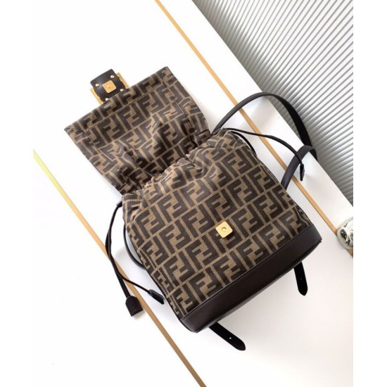 Best Replica Fendi FF Jacquard Fabric Drawstring Backpack 8BZ057 Coffee Fake At Cheap Price Special Grade Replica Fendi FF Jacquard Fabric Drawstring Backpack 8BZ057 Coffee Clone Sale