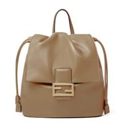 Special Grade Replica Fendi Cappuccino Vintage Women Drawstring Backpack Apricot Clone Sale