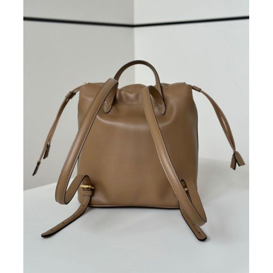 Special Grade Replica Fendi Cappuccino Vintage Women Drawstring Backpack Apricot Clone Sale