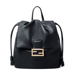 Special Grade Replica Fendi Cappuccino Vintage Women Drawstring Backpack Black Clone Sale
