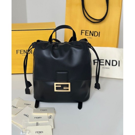 Special Grade Replica Fendi Cappuccino Vintage Women Drawstring Backpack Black Clone Sale