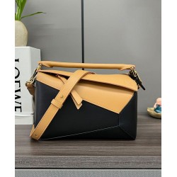 Special Grade Replica Loewe Puzzle Edge Classic Small Two-Tone Bag, Black/Brown Clone Sale