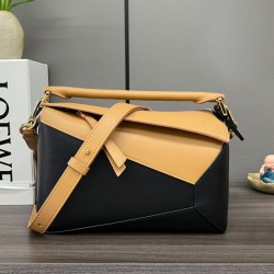 Special Grade Replica Loewe Puzzle Edge Classic Small Two-Tone Bag, Black/Brown Clone Sale