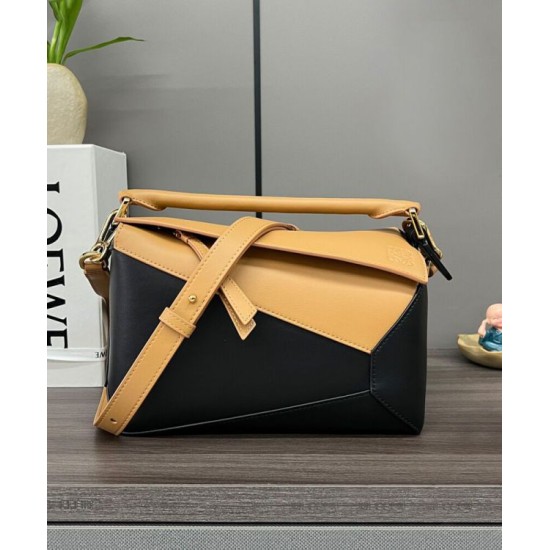 Special Grade Replica Loewe Puzzle Edge Classic Small Two-Tone Bag, Black/Brown Clone Sale