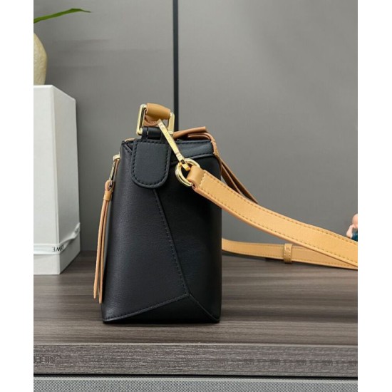 Special Grade Replica Loewe Puzzle Edge Classic Small Two-Tone Bag, Black/Brown Clone Sale