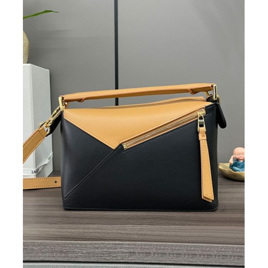 Special Grade Replica Loewe Puzzle Edge Classic Small Two-Tone Bag, Black/Brown Clone Sale