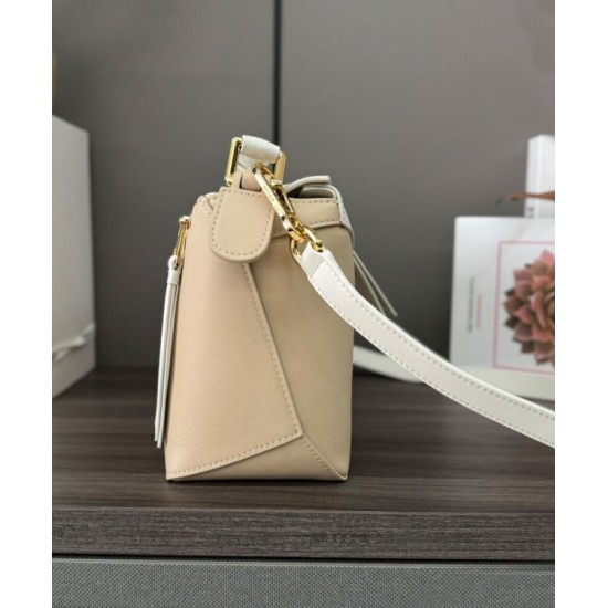 Special Grade Replica Loewe Puzzle Edge Classic Small Two-Tone Bag, White/Beige Clone Sale