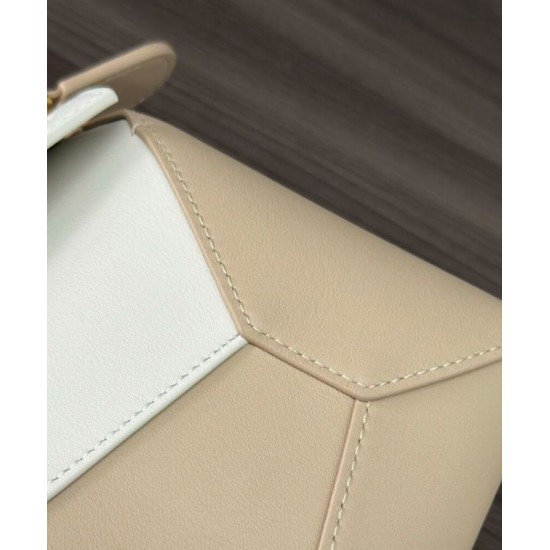 Special Grade Replica Loewe Puzzle Edge Classic Small Two-Tone Bag, White/Beige Clone Sale