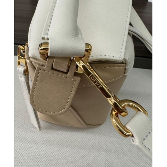 Special Grade Replica Loewe Puzzle Edge Classic Small Two-Tone Bag, White/Beige Clone Sale