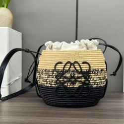 Special Grade Replica Loewe Raffia Shoulder Bag Black Clone Sale