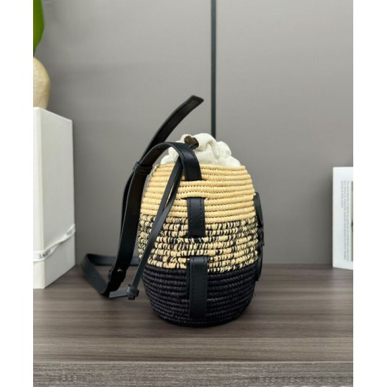 Special Grade Replica Loewe Raffia Shoulder Bag Black Clone Sale