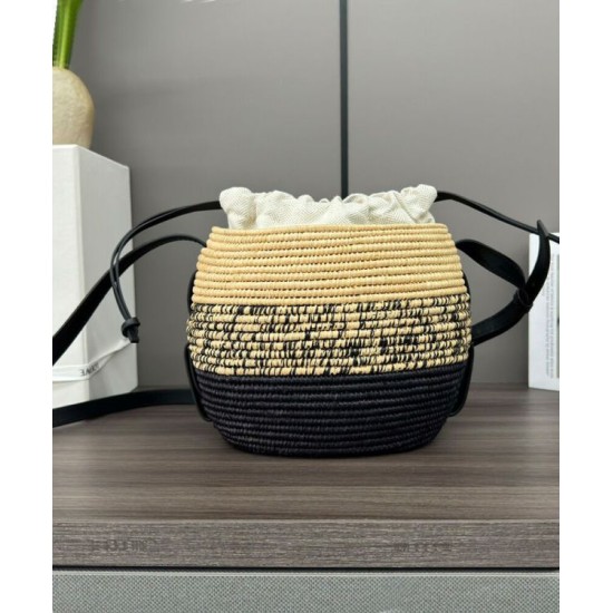 Special Grade Replica Loewe Raffia Shoulder Bag Black Clone Sale