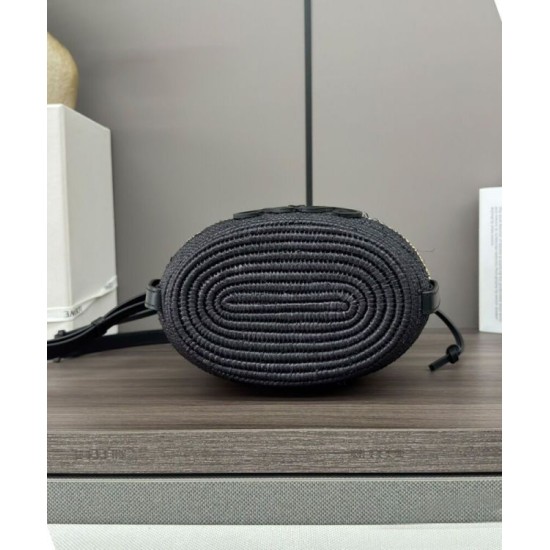 Special Grade Replica Loewe Raffia Shoulder Bag Black Clone Sale