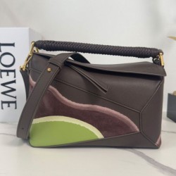 Special Grade Replica Loewe Small Puzzle Edge Landscape Bag in Nappa Calfskin Dark Coffee Clone Sale