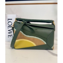 Special Grade Replica Loewe Small Puzzle Edge Landscape Bag in Nappa Calfskin Green Clone Sale