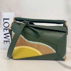 Special Grade Replica Loewe Small Puzzle Edge Landscape Bag in Nappa Calfskin Green Clone Sale