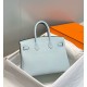 Special Grade Replica Hermes Birkin Bag 25cm/30cm Light Blue Clemence Silver Hardware Clone Sale