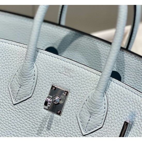 Special Grade Replica Hermes Birkin Bag 25cm/30cm Light Blue Clemence Silver Hardware Clone Sale