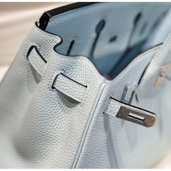 Special Grade Replica Hermes Birkin Bag 25cm/30cm Light Blue Clemence Silver Hardware Clone Sale