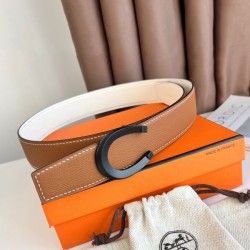 Special Grade Replica Hermes Luck 38MM Reversible Belt with Black Epsom Buckle Clone Sale