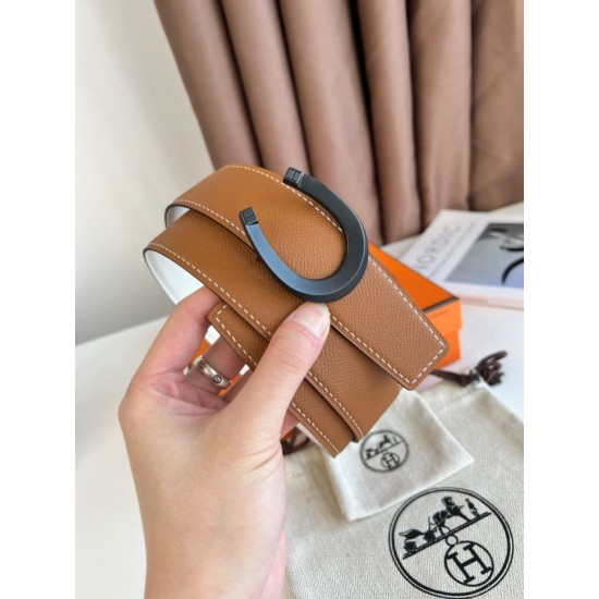 Special Grade Replica Hermes Luck 38MM Reversible Belt with Black Epsom Buckle Clone Sale