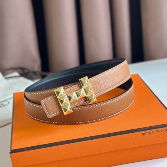 Special Grade Replica Hermes H Medor 24MM Reversible Belt in Epsom Brown Clone Sale
