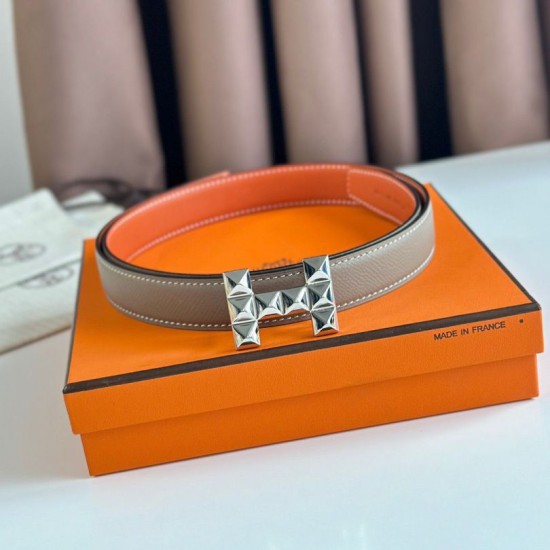 Special Grade Replica Hermes H Medor 24MM Reversible Belt in Epsom Gray Clone Sale