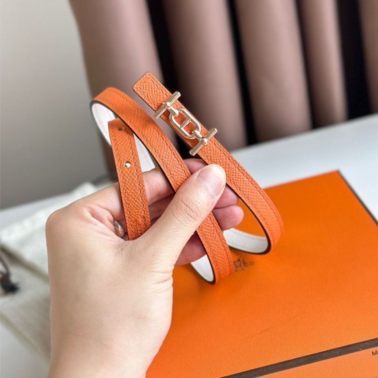 Special Grade Replica Hermes Ancre 13MM Reversible Belt in Epsom Orange Clone Sale