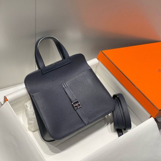 Best Replica Hermes Halzan 25 dark blue clemence bag Fake At Cheap Price Special Grade Replica Hermes Halzan 25 dark blue clemence bag Clone Sale